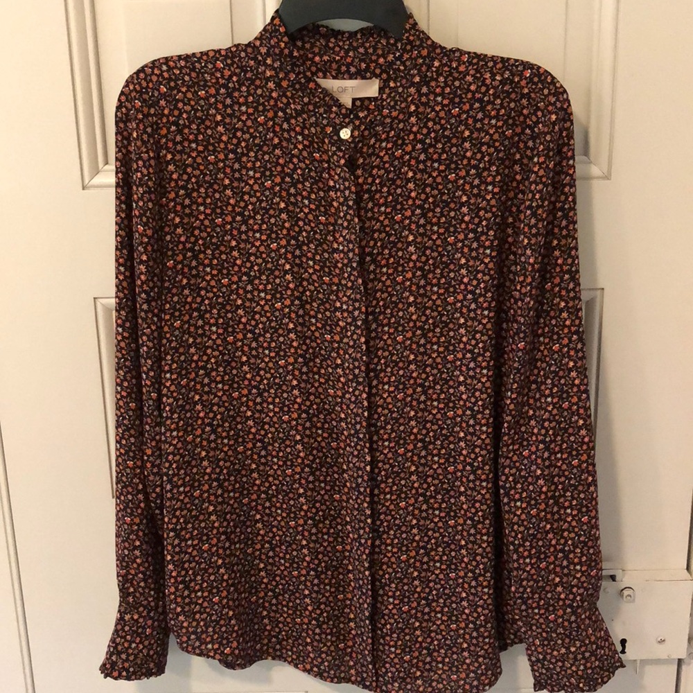 Tiny Coral Flower Print Button Down Blouse